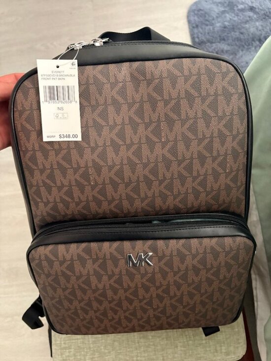 MICHAEL KORS EVERETT Backpack Front Unisex Black/Brown MK Logo Leather